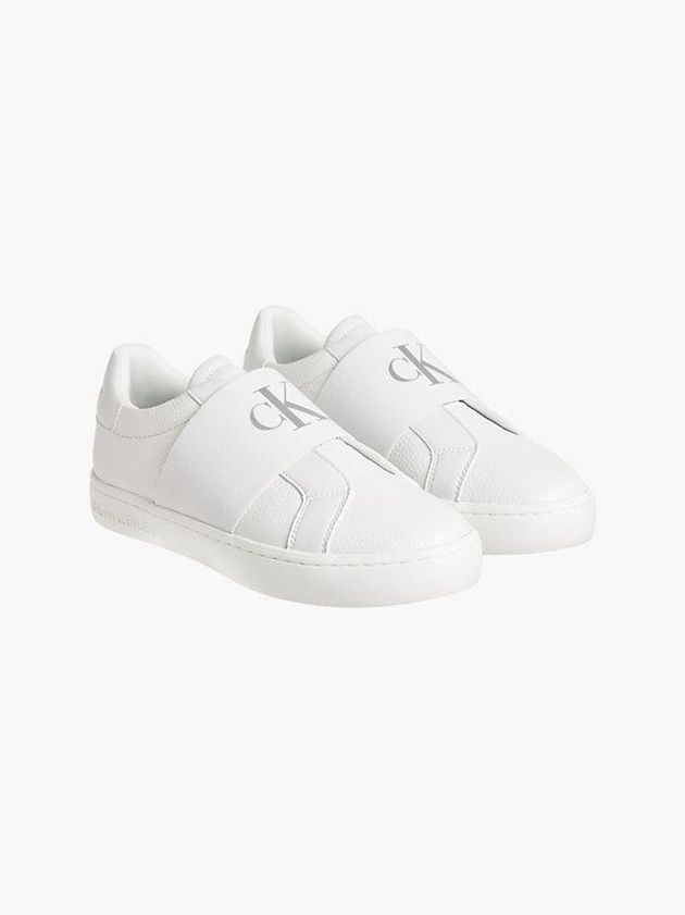 White Calvin Klein Leather Women Slip On | YFLS-39685