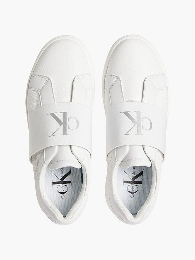 White Calvin Klein Leather Women Slip On | YFLS-39685