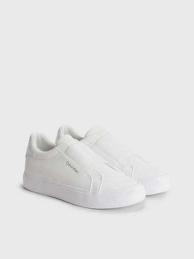 White Calvin Klein Leather Women Slip On | FJKI-94180