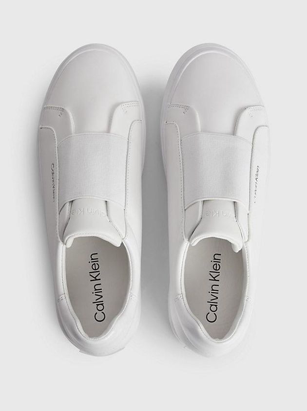 White Calvin Klein Leather Women Slip On | FJKI-94180