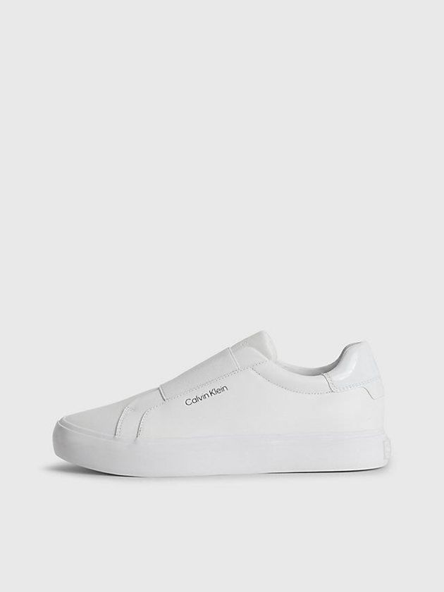 White Calvin Klein Leather Women Slip On | FJKI-94180