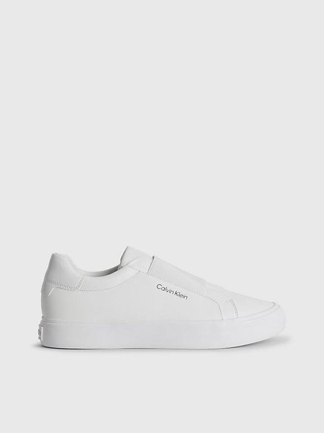 White Calvin Klein Leather Women Slip On | FJKI-94180