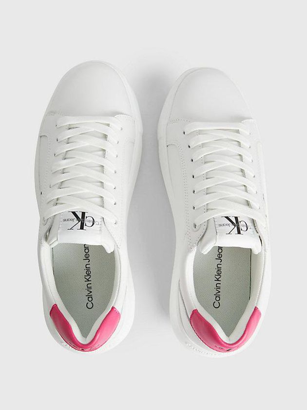 White Calvin Klein Leather Women Sneakers | PMDC-95142