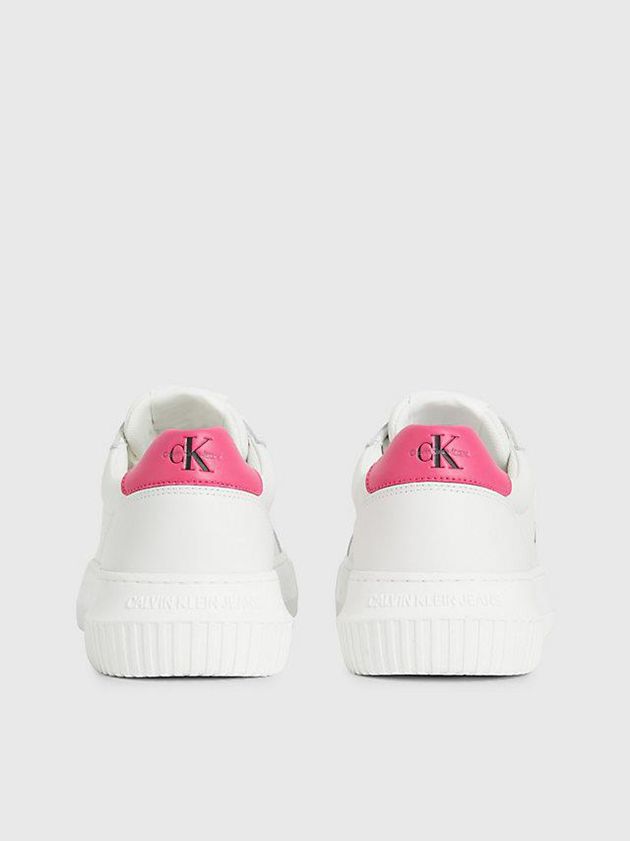 White Calvin Klein Leather Women Sneakers | PMDC-95142