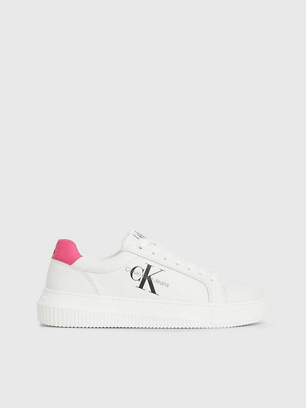 White Calvin Klein Leather Women Sneakers | PMDC-95142