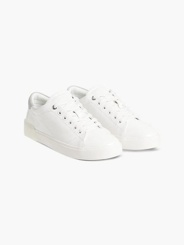 White Calvin Klein Leather Women Sneakers | KEQJ-45716