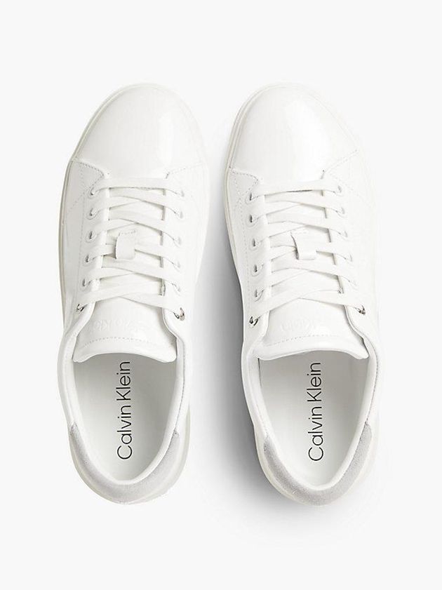 White Calvin Klein Leather Women Sneakers | KEQJ-45716