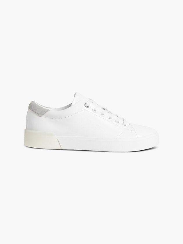 White Calvin Klein Leather Women Sneakers | KEQJ-45716