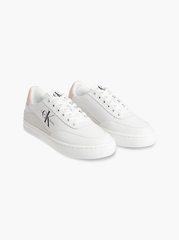 White Calvin Klein Leather Women Sneakers | ZCMB-87439