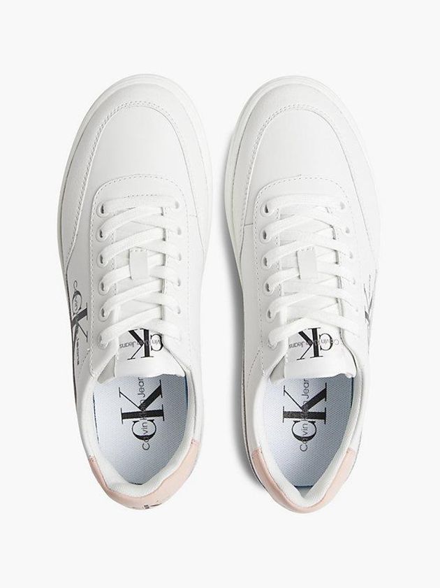 White Calvin Klein Leather Women Sneakers | ZCMB-87439