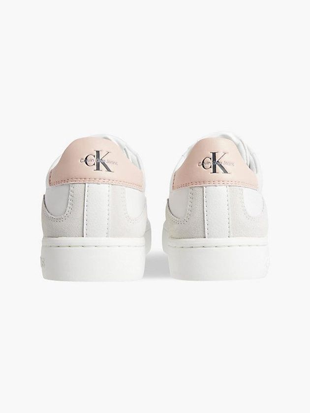 White Calvin Klein Leather Women Sneakers | ZCMB-87439
