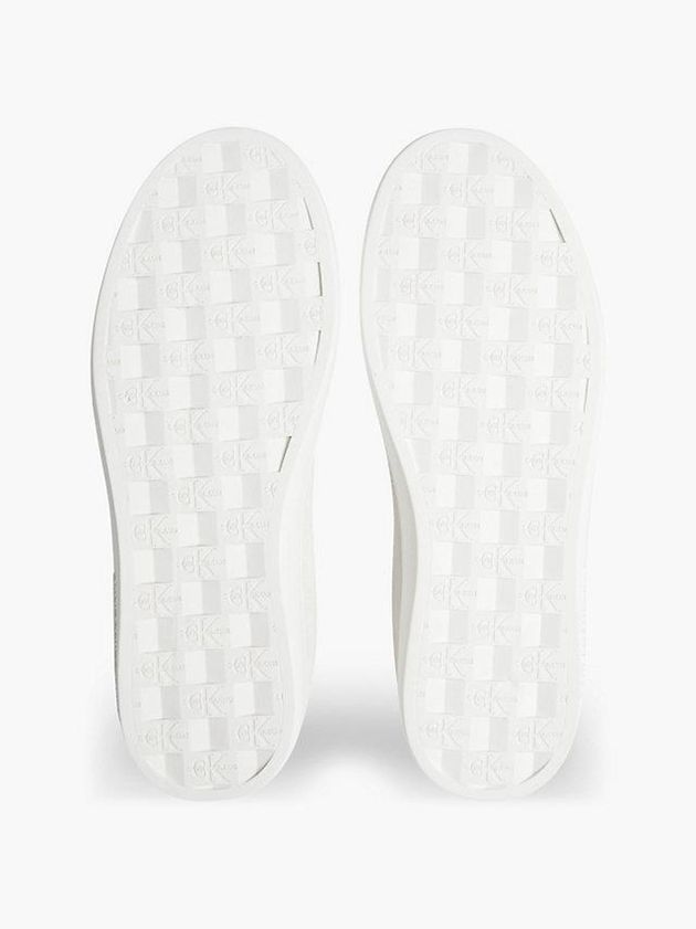 White Calvin Klein Leather Women Sneakers | ZCMB-87439
