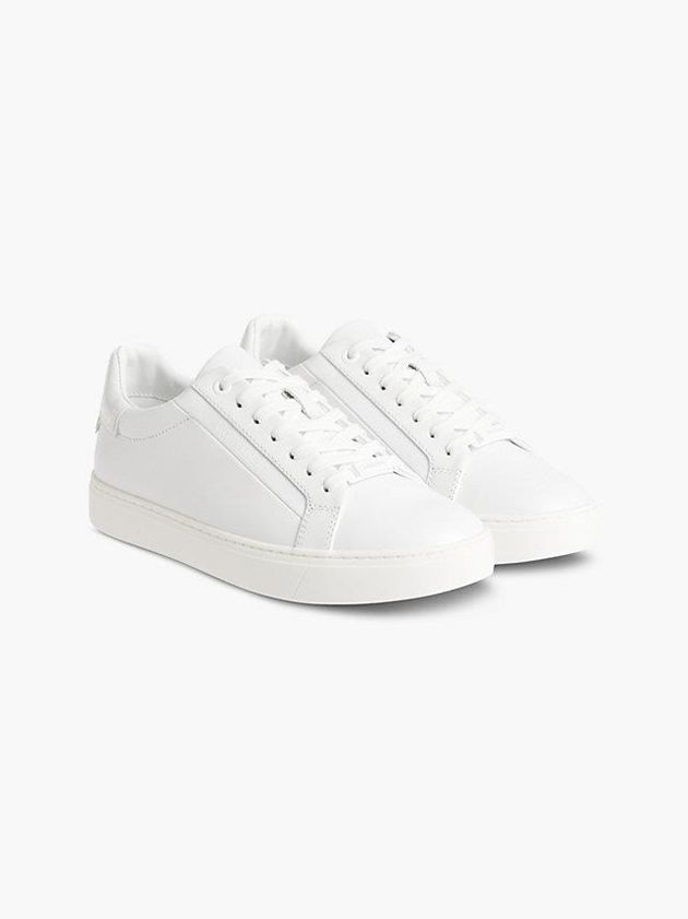 White Calvin Klein Leather Women Sneakers | QUNK-41708