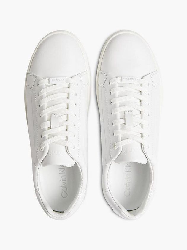 White Calvin Klein Leather Women Sneakers | QUNK-41708