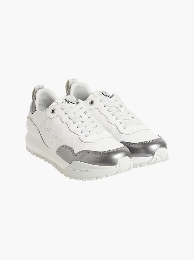 White Calvin Klein Leather Women Sneakers | CVUK-89250