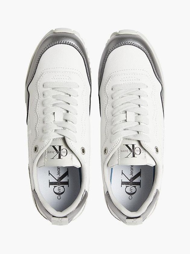 White Calvin Klein Leather Women Sneakers | CVUK-89250