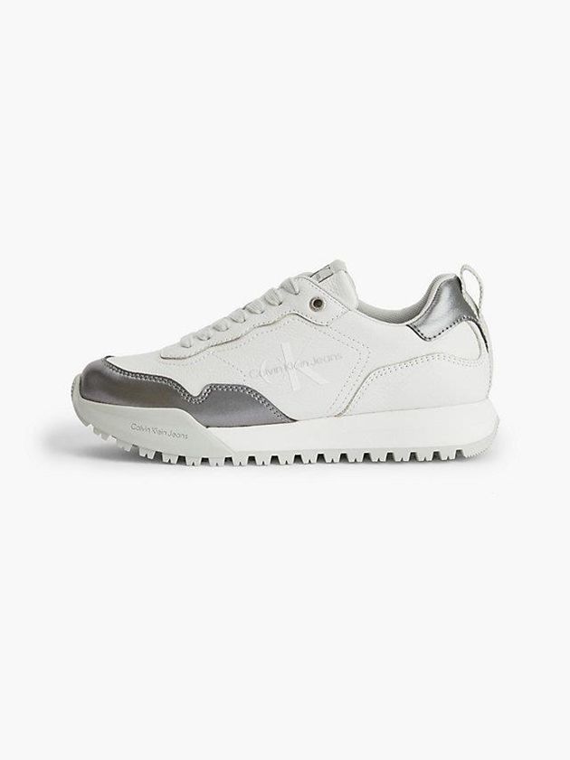 White Calvin Klein Leather Women Sneakers | CVUK-89250