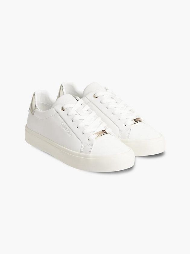 White Calvin Klein Leather Women Sneakers | RJKX-87415