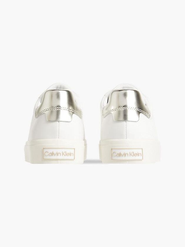 White Calvin Klein Leather Women Sneakers | RJKX-87415