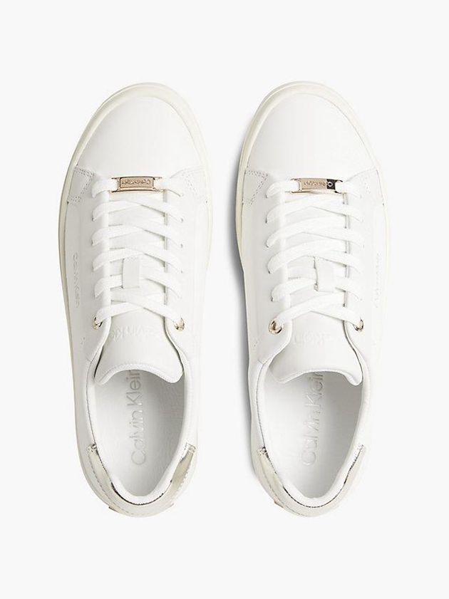 White Calvin Klein Leather Women Sneakers | RJKX-87415