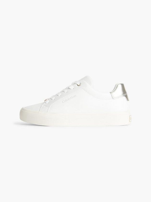 White Calvin Klein Leather Women Sneakers | RJKX-87415