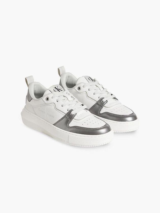 White Calvin Klein Leather Women Sneakers | GSLO-80397