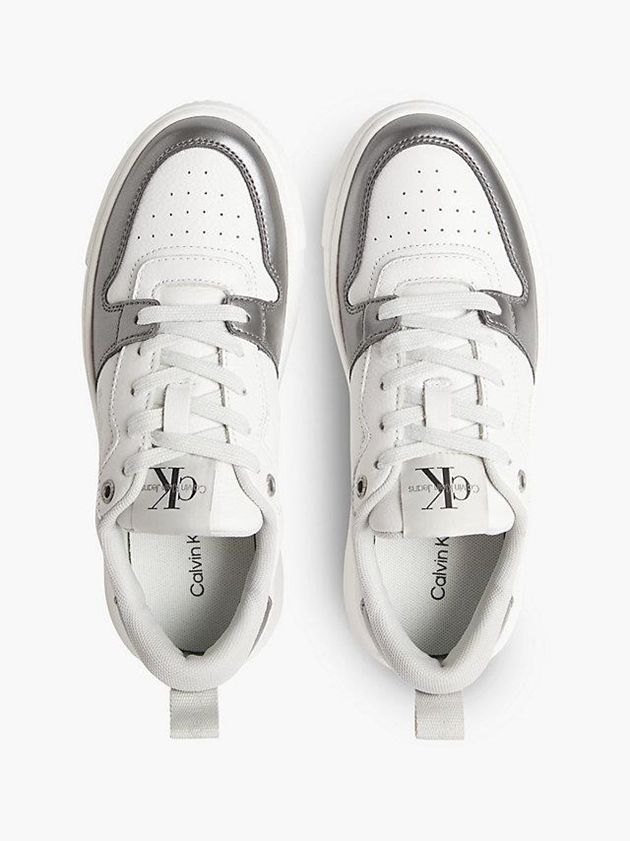 White Calvin Klein Leather Women Sneakers | GSLO-80397