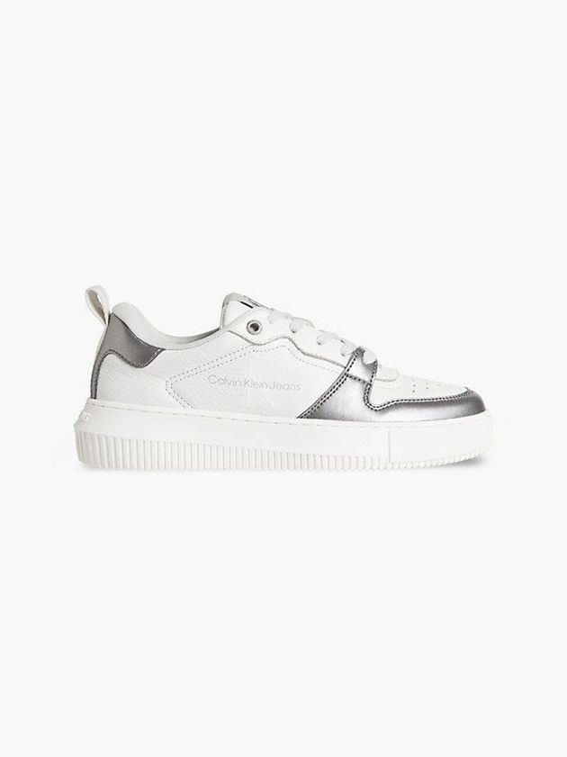 White Calvin Klein Leather Women Sneakers | GSLO-80397