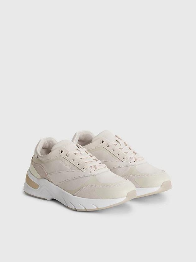 White Calvin Klein Leather Women Sneakers | NBPR-91736
