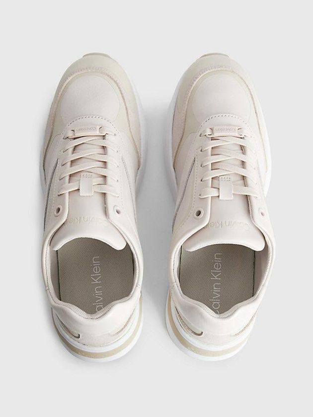 White Calvin Klein Leather Women Sneakers | NBPR-91736