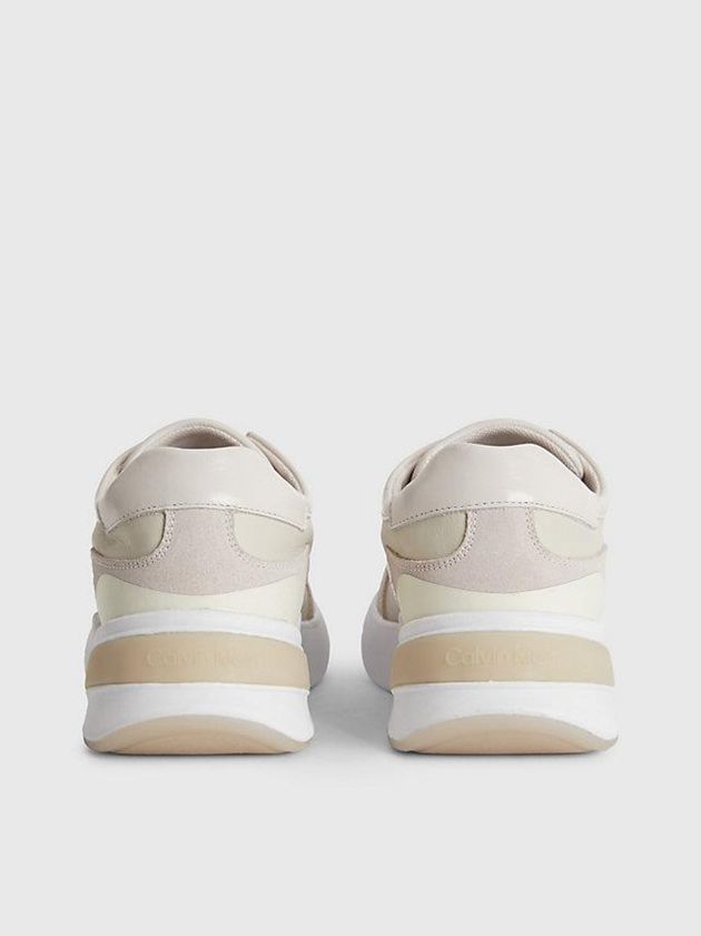 White Calvin Klein Leather Women Sneakers | NBPR-91736