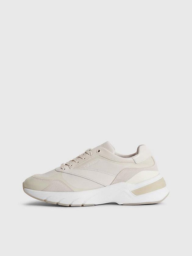 White Calvin Klein Leather Women Sneakers | NBPR-91736