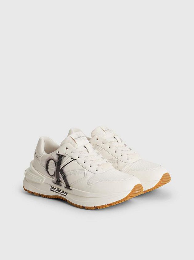 White Calvin Klein Leather Women Sneakers | UAJQ-50826