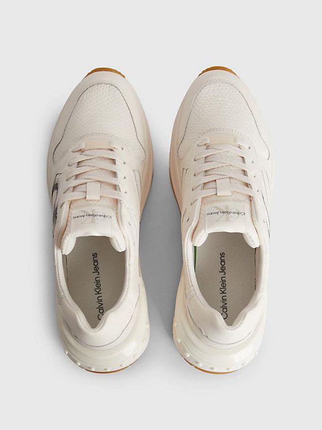 White Calvin Klein Leather Women Sneakers | UAJQ-50826