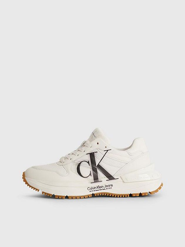 White Calvin Klein Leather Women Sneakers | UAJQ-50826