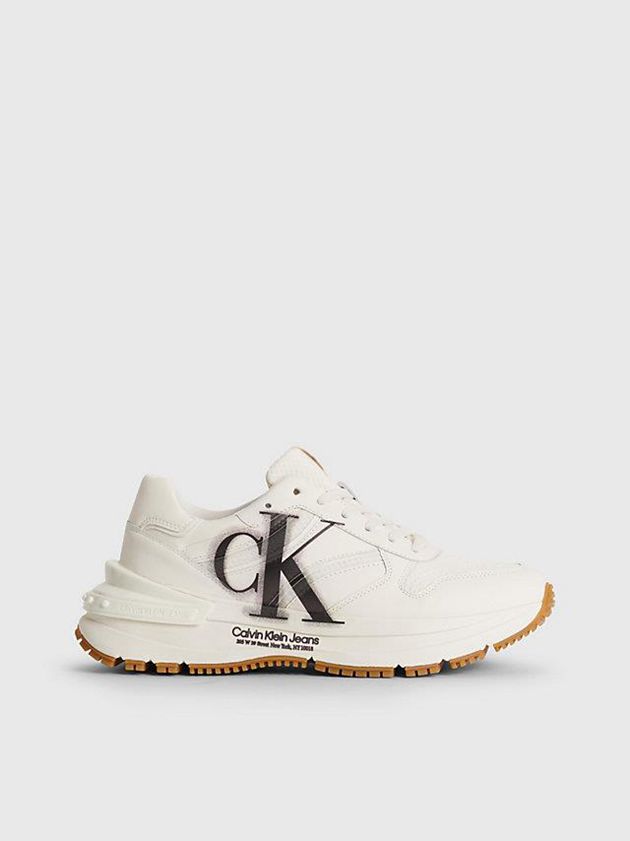 White Calvin Klein Leather Women Sneakers | UAJQ-50826