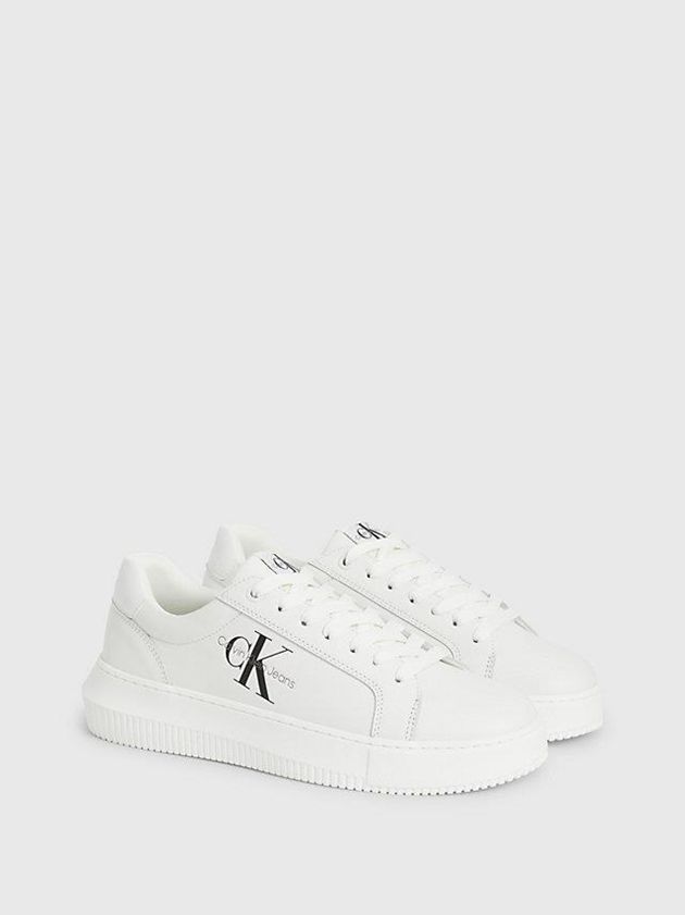 White Calvin Klein Leather Women Sneakers | KMUG-24671