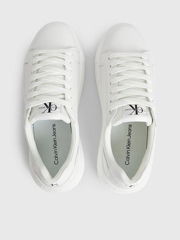 White Calvin Klein Leather Women Sneakers | KMUG-24671