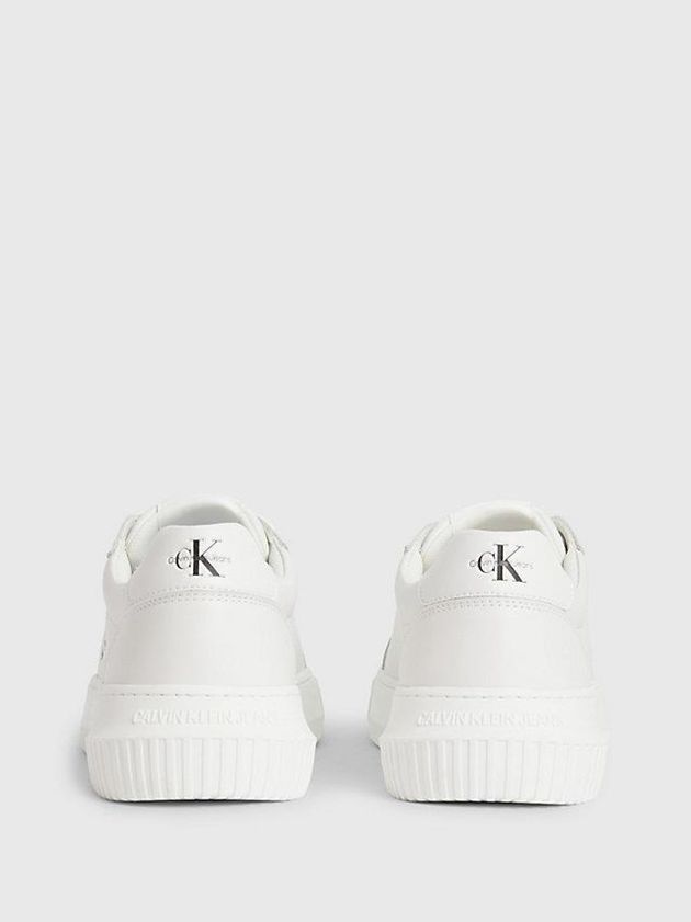 White Calvin Klein Leather Women Sneakers | KMUG-24671