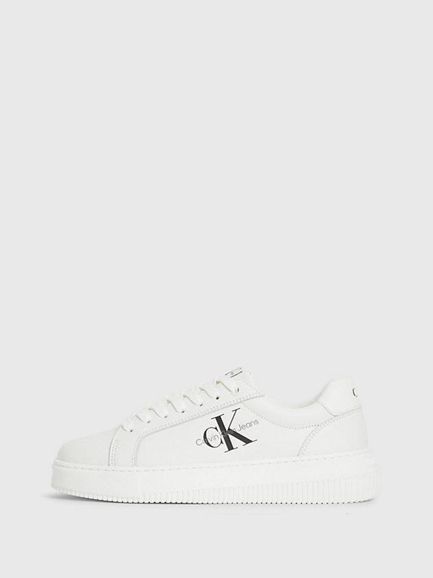 White Calvin Klein Leather Women Sneakers | KMUG-24671