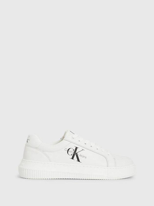 White Calvin Klein Leather Women Sneakers | KMUG-24671