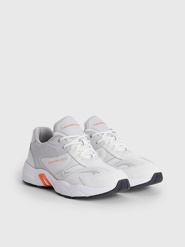 White Calvin Klein Leather Women Sneakers | JXQH-64719