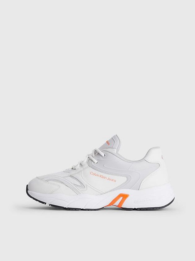 White Calvin Klein Leather Women Sneakers | JXQH-64719