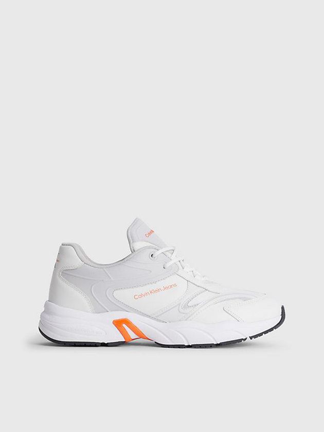 White Calvin Klein Leather Women Sneakers | JXQH-64719