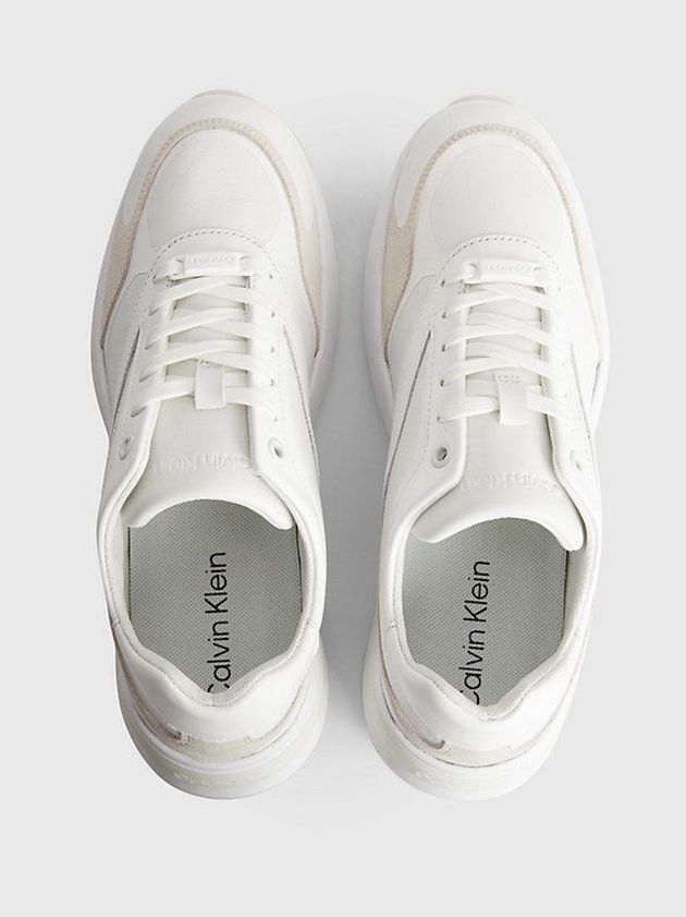 White Calvin Klein Leather Women Sneakers | CEKA-65103