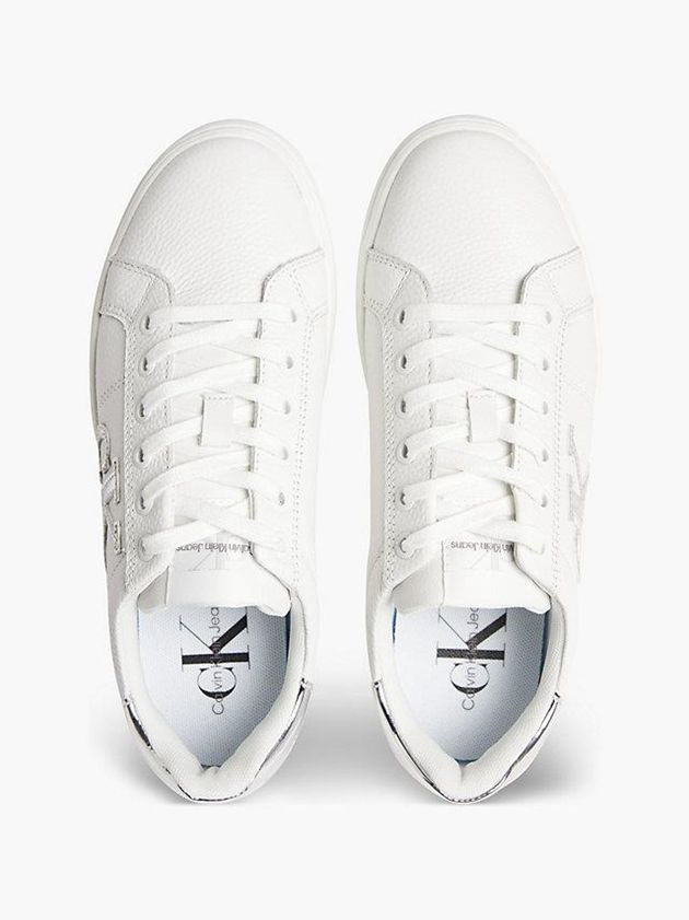 White Calvin Klein Leather Women Sneakers | IKUC-39175
