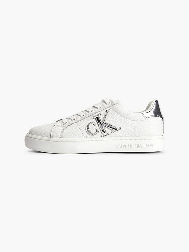 White Calvin Klein Leather Women Sneakers | IKUC-39175