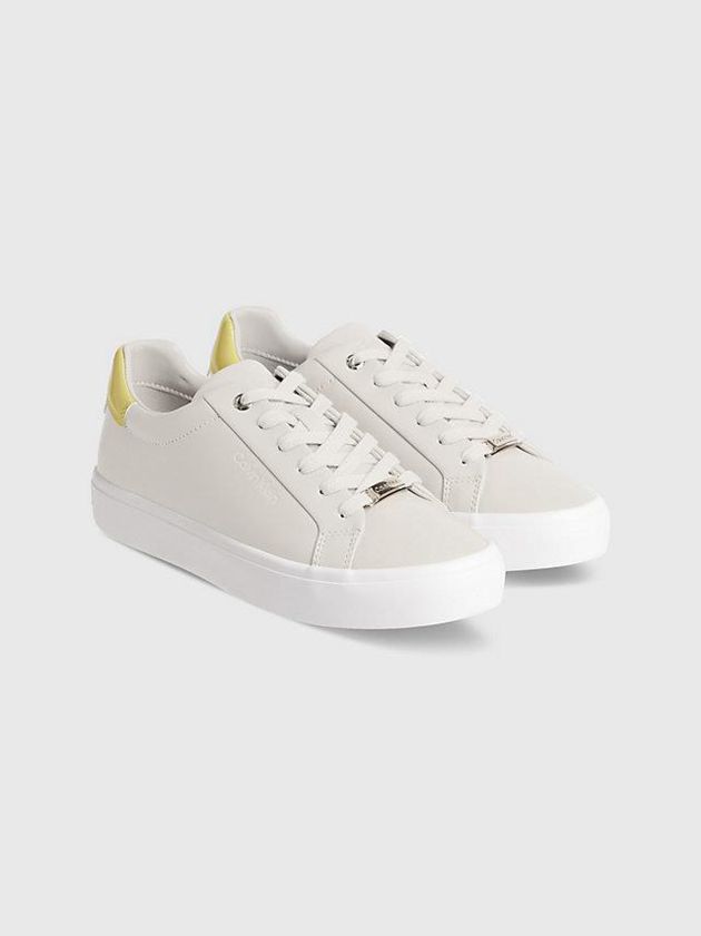 White Calvin Klein Leather Women Sneakers | LRGS-18703