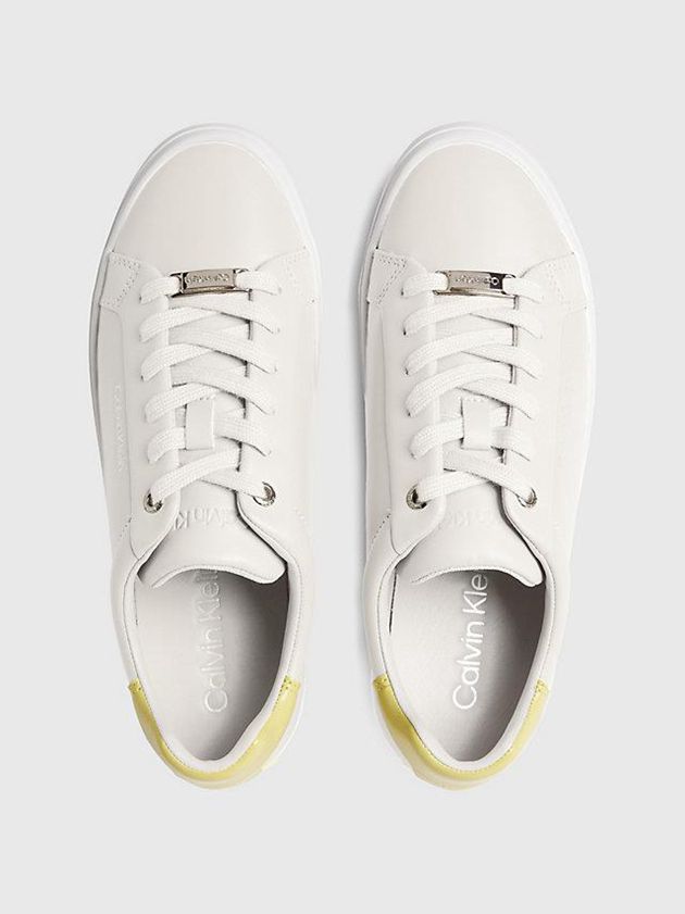 White Calvin Klein Leather Women Sneakers | LRGS-18703