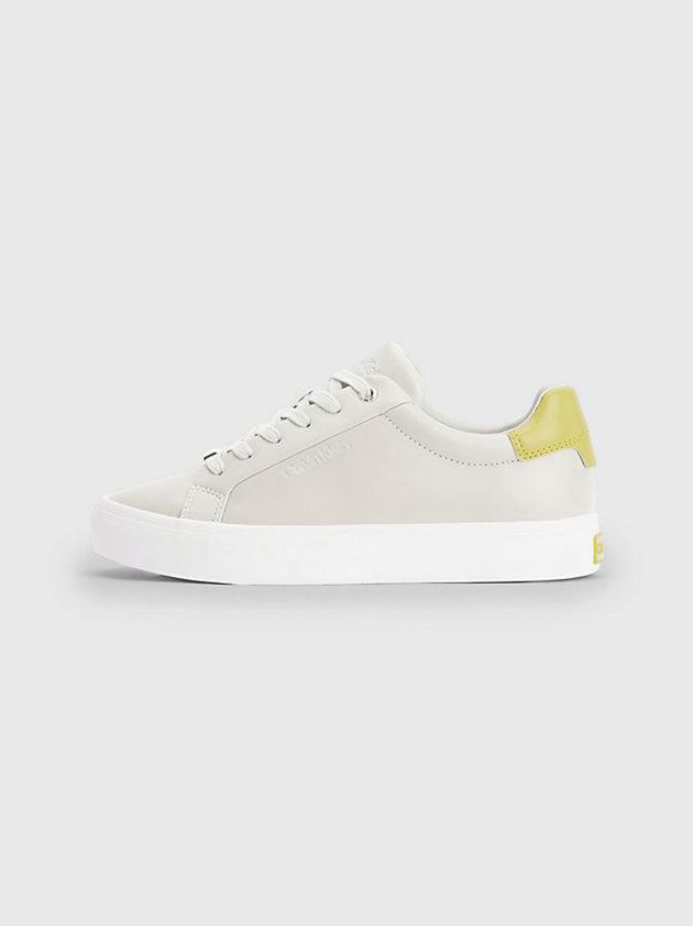White Calvin Klein Leather Women Sneakers | LRGS-18703